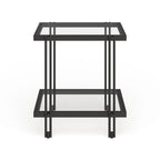 Table d'appoint géométrique en acier et verre avec étagère inférieure, laiton / bronze noirci / noyer laiton