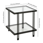 Table d'appoint géométrique en acier et verre avec étagère inférieure, laiton / bronze noirci / noyer laiton