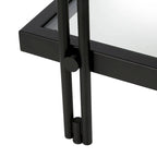 Table d'appoint géométrique en acier et verre avec étagère inférieure, laiton / bronze noirci / noyer laiton