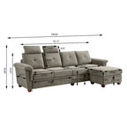 Canapé d'angle 4 places en lin avec table basse escamotable, rangement et appuie-tête réglables, gris clair / beige / gris foncé / marron / anthracite, 4 places