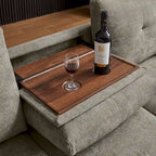 Canapé d'angle 4 places en lin avec table basse escamotable, rangement et appuie-tête réglables, gris clair / beige / gris foncé / marron / anthracite, 4 places