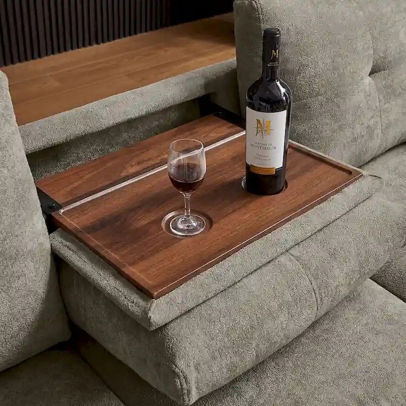 Canapé d'angle 4 places en lin avec table basse escamotable, rangement et appuie-tête réglables, gris clair / beige / gris foncé / marron / anthracite, 4 places