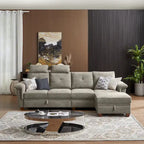 Canapé d'angle 4 places en lin avec table basse escamotable, rangement et appuie-tête réglables, gris clair / beige / gris foncé / marron / anthracite, 4 places