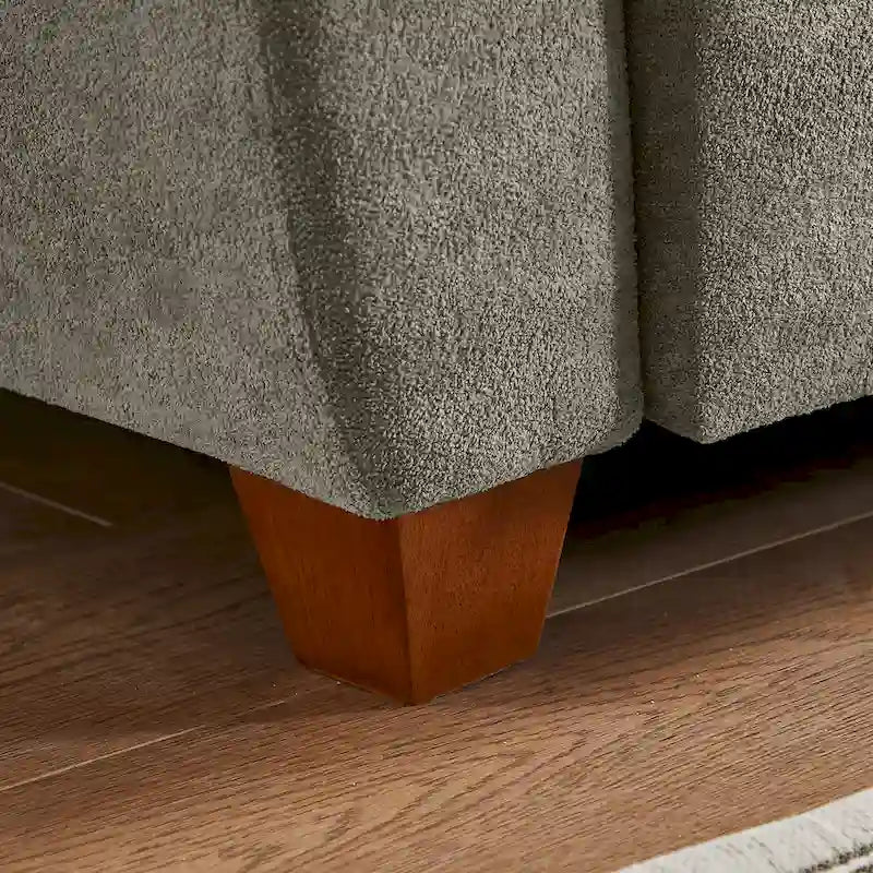 Canapé d'angle 4 places en lin avec table basse escamotable, rangement et appuie-tête réglables, gris clair / beige / gris foncé / marron / anthracite, 4 places