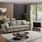 Canapé d'angle 4 places en lin avec table basse escamotable, rangement et appuie-tête réglables, gris clair / beige / gris foncé / marron / anthracite, 4 places