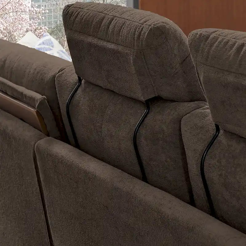 Canapé d'angle 4 places en lin avec table basse escamotable, rangement et appuie-tête réglables, gris clair / beige / gris foncé / marron / anthracite, 4 places