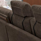 Canapé d'angle 4 places en lin avec table basse escamotable, rangement et appuie-tête réglables, gris clair / beige / gris foncé / marron / anthracite, 4 places