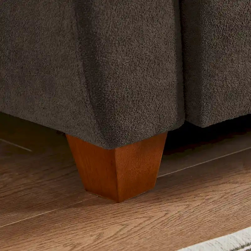 Canapé d'angle 4 places en lin avec table basse escamotable, rangement et appuie-tête réglables, gris clair / beige / gris foncé / marron / anthracite, 4 places