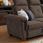 Canapé d'angle 4 places en lin avec table basse escamotable, rangement et appuie-tête réglables, gris clair / beige / gris foncé / marron / anthracite, 4 places