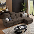 Canapé d'angle 4 places en lin avec table basse escamotable, rangement et appuie-tête réglables, gris clair / beige / gris foncé / marron / anthracite, 4 places
