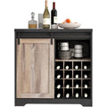 Buffet bahut avec portes coulissantes façon grange, gris foncé et marron, rangement pour vin