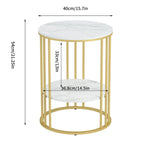 Table d'appoint ronde à 2 niveaux en pierre frittée avec cadre en métal, jadéite froide / noir / or