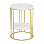 Table d'appoint ronde à 2 niveaux en pierre frittée avec cadre en métal, jadéite froide / noir / or