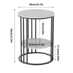 Table d'appoint ronde à 2 niveaux en pierre frittée avec cadre en métal, jadéite froide / noir / or