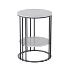 Table d'appoint ronde à 2 niveaux en pierre frittée avec cadre en métal, jadéite froide / noir / or