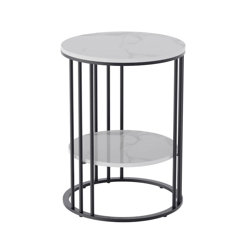 Table d'appoint ronde à 2 niveaux en pierre frittée avec cadre en métal, jadéite froide / noir / or