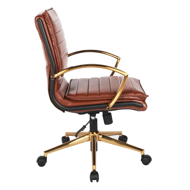 Chaise de bureau mi-hauteur en similicuir avec piètement et accoudoirs dorés, marine / havane / noir / crème