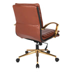 Chaise de bureau mi-hauteur en similicuir avec piètement et accoudoirs dorés, marine / havane / noir / crème