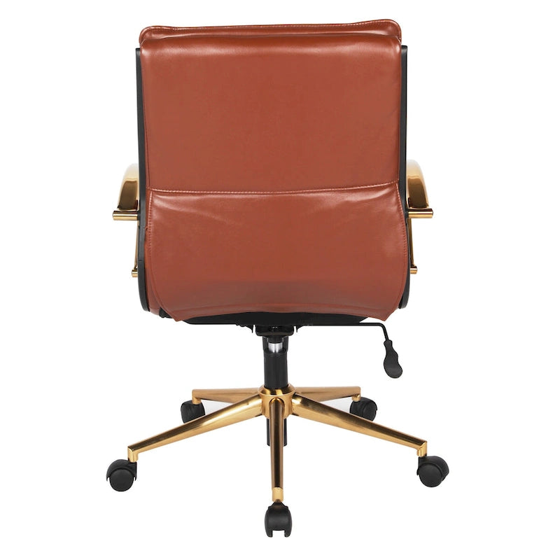 Chaise de bureau mi-hauteur en similicuir avec piètement et accoudoirs dorés, marine / havane / noir / crème
