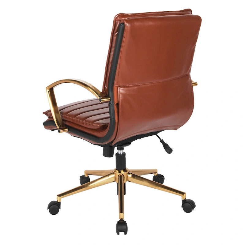 Chaise de bureau mi-hauteur en similicuir avec piètement et accoudoirs dorés, marine / havane / noir / crème