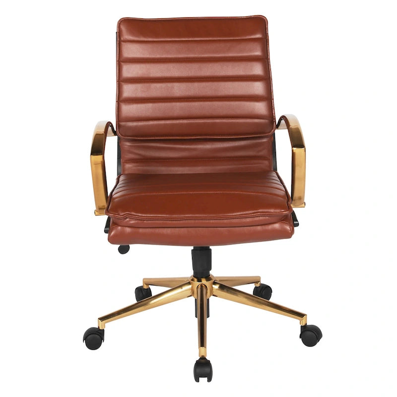 Chaise de bureau mi-hauteur en similicuir avec piètement et accoudoirs dorés, marine / havane / noir / crème