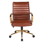 Chaise de bureau mi-hauteur en similicuir avec piètement et accoudoirs dorés, marine / havane / noir / crème