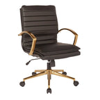 Chaise de bureau mi-hauteur en similicuir avec piètement et accoudoirs dorés, marine / havane / noir / crème