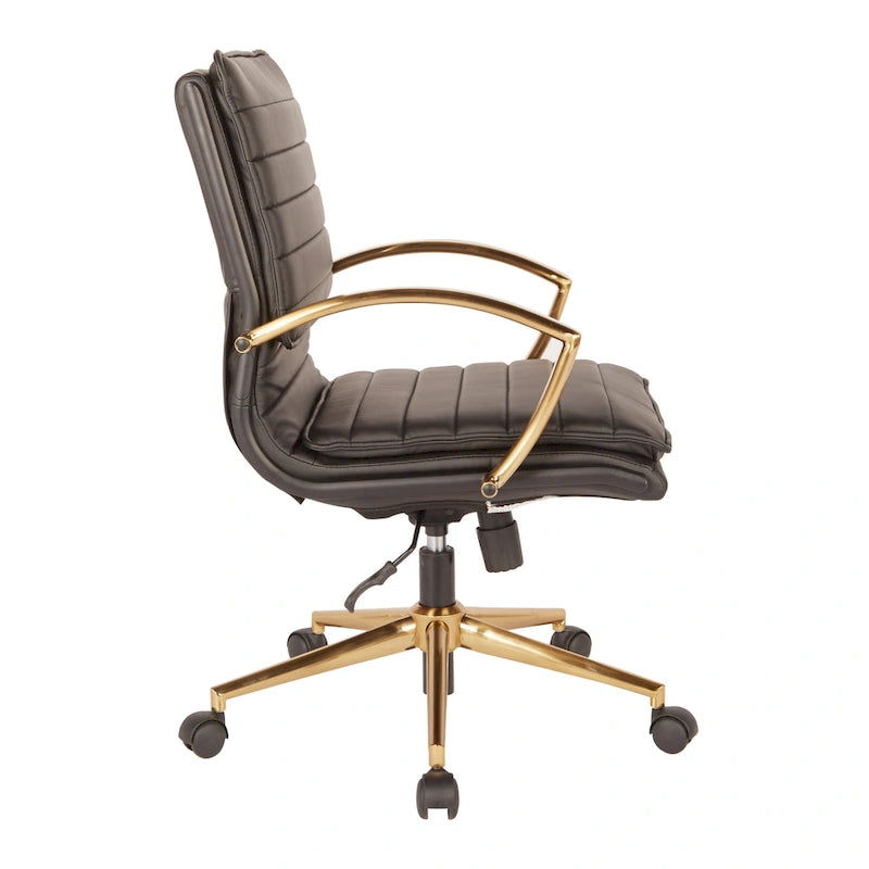 Chaise de bureau mi-hauteur en similicuir avec piètement et accoudoirs dorés, marine / havane / noir / crème