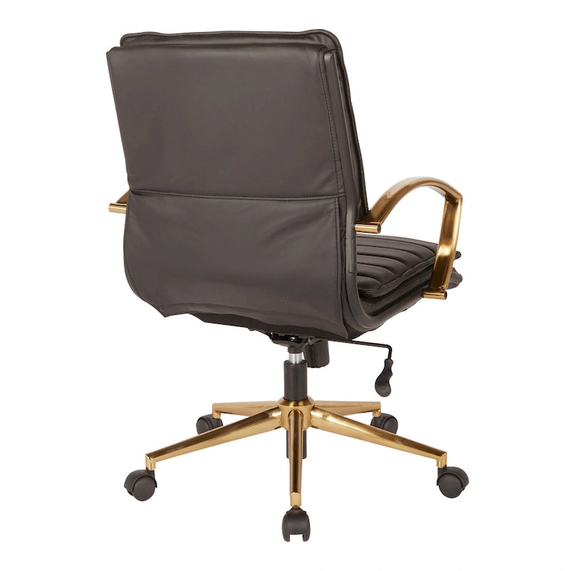 Chaise de bureau mi-hauteur en similicuir avec piètement et accoudoirs dorés, marine / havane / noir / crème
