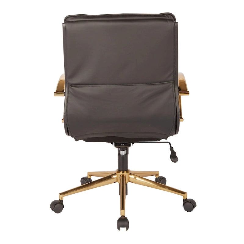 Chaise de bureau mi-hauteur en similicuir avec piètement et accoudoirs dorés, marine / havane / noir / crème