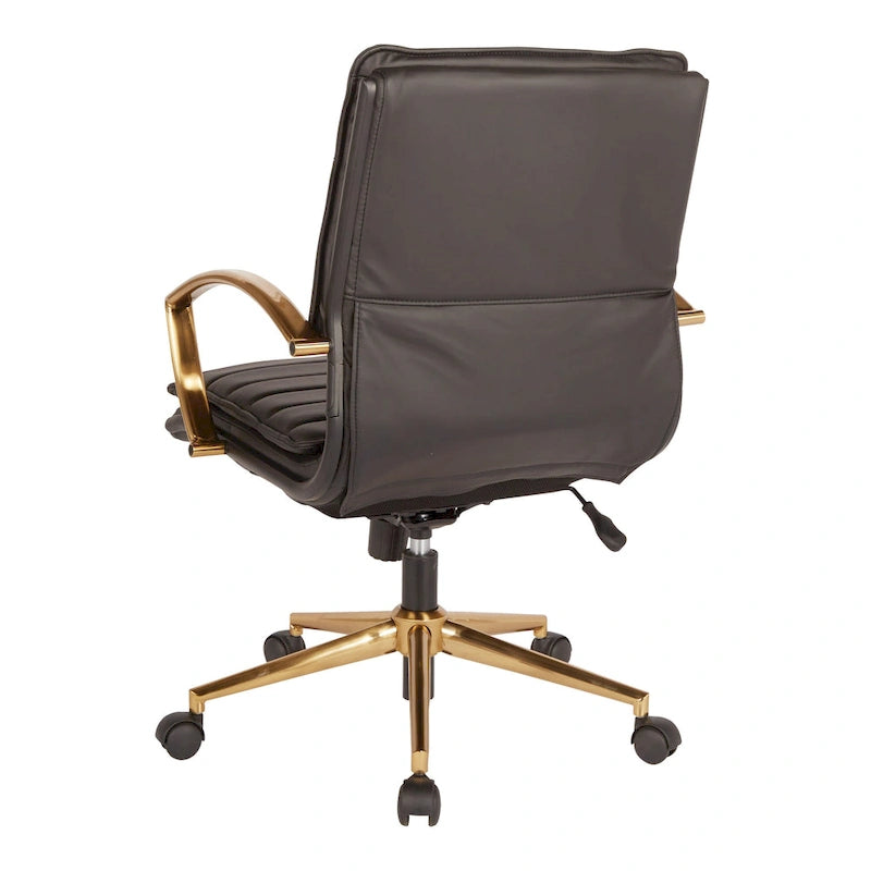 Chaise de bureau mi-hauteur en similicuir avec piètement et accoudoirs dorés, marine / havane / noir / crème