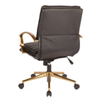 Chaise de bureau mi-hauteur en similicuir avec piètement et accoudoirs dorés, marine / havane / noir / crème