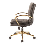 Chaise de bureau mi-hauteur en similicuir avec piètement et accoudoirs dorés, marine / havane / noir / crème
