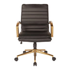 Chaise de bureau mi-hauteur en similicuir avec piètement et accoudoirs dorés, marine / havane / noir / crème