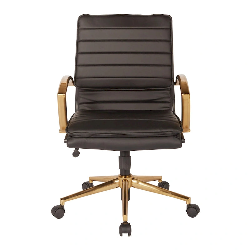 Chaise de bureau mi-hauteur en similicuir avec piètement et accoudoirs dorés, marine / havane / noir / crème