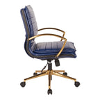 Chaise de bureau mi-hauteur en similicuir avec piètement et accoudoirs dorés, marine / havane / noir / crème