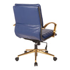 Chaise de bureau mi-hauteur en similicuir avec piètement et accoudoirs dorés, marine / havane / noir / crème