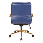 Chaise de bureau mi-hauteur en similicuir avec piètement et accoudoirs dorés, marine / havane / noir / crème