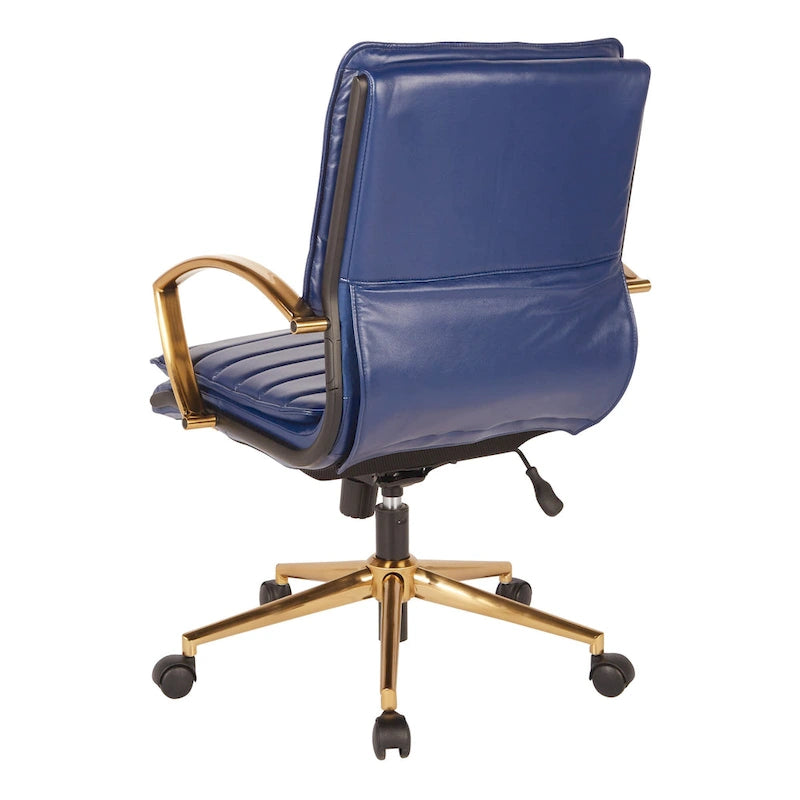 Chaise de bureau mi-hauteur en similicuir avec piètement et accoudoirs dorés, marine / havane / noir / crème