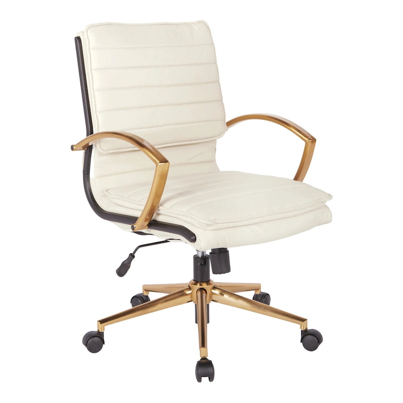 Chaise de bureau mi-hauteur en similicuir avec piètement et accoudoirs dorés, marine / havane / noir / crème