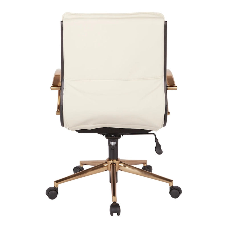 Chaise de bureau mi-hauteur en similicuir avec piètement et accoudoirs dorés, marine / havane / noir / crème