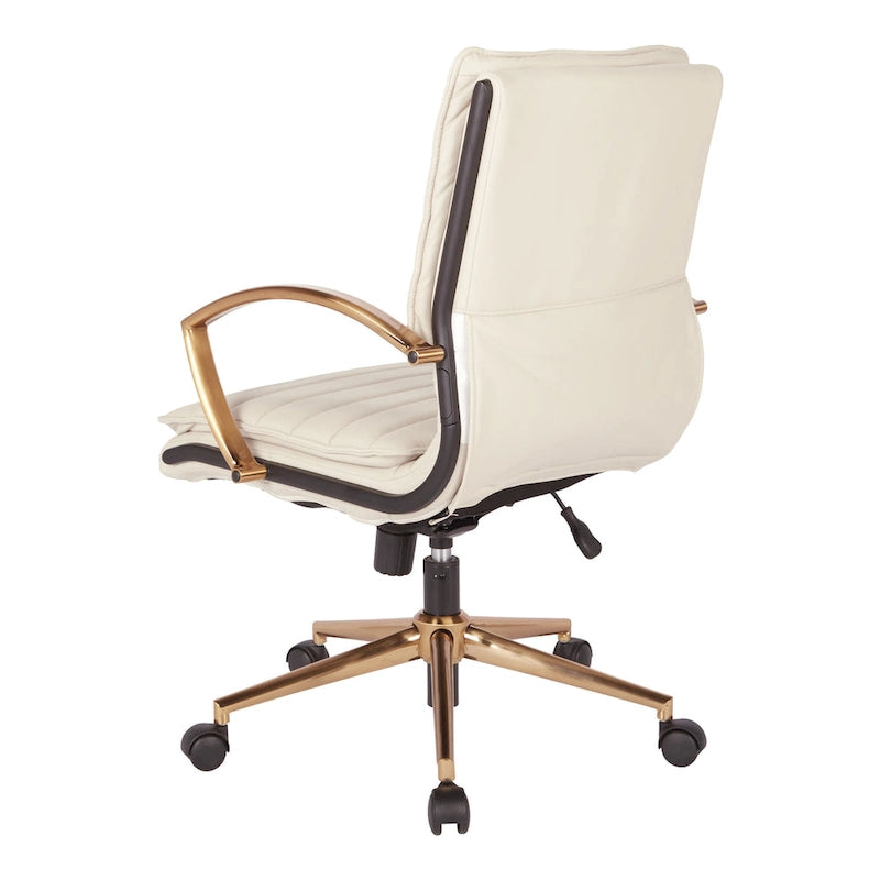 Chaise de bureau mi-hauteur en similicuir avec piètement et accoudoirs dorés, marine / havane / noir / crème