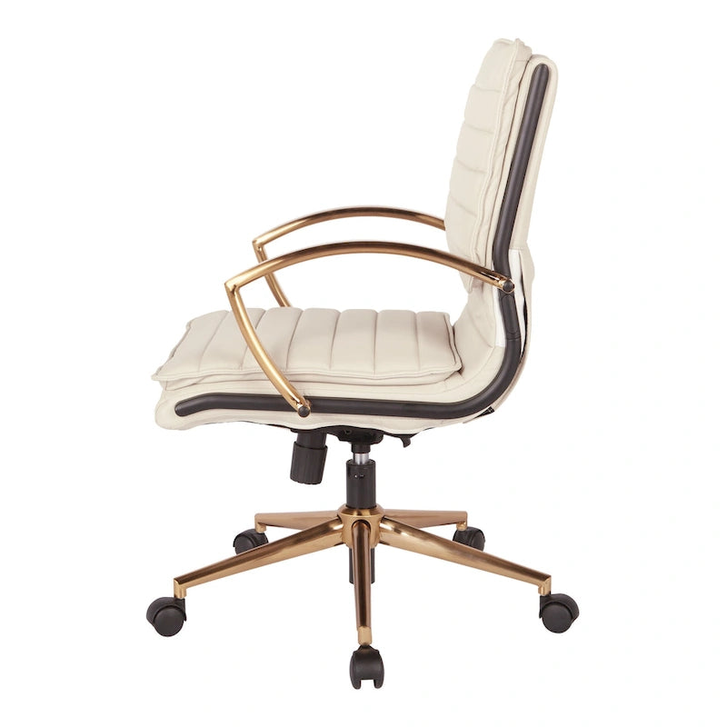 Chaise de bureau mi-hauteur en similicuir avec piètement et accoudoirs dorés, marine / havane / noir / crème
