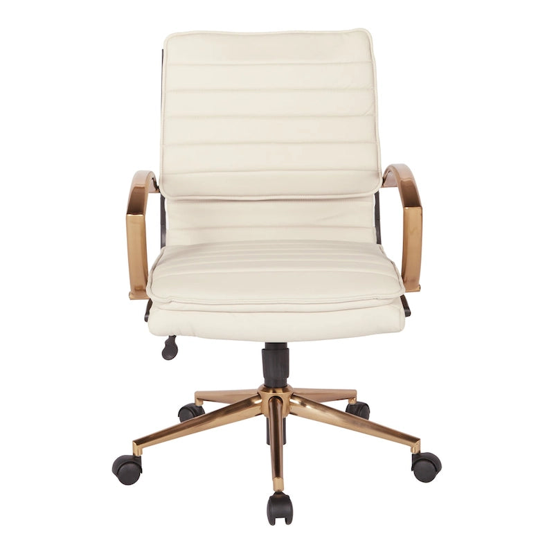 Chaise de bureau mi-hauteur en similicuir avec piètement et accoudoirs dorés, marine / havane / noir / crème