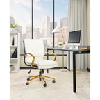 Chaise de bureau mi-hauteur en similicuir avec piètement et accoudoirs dorés, marine / havane / noir / crème