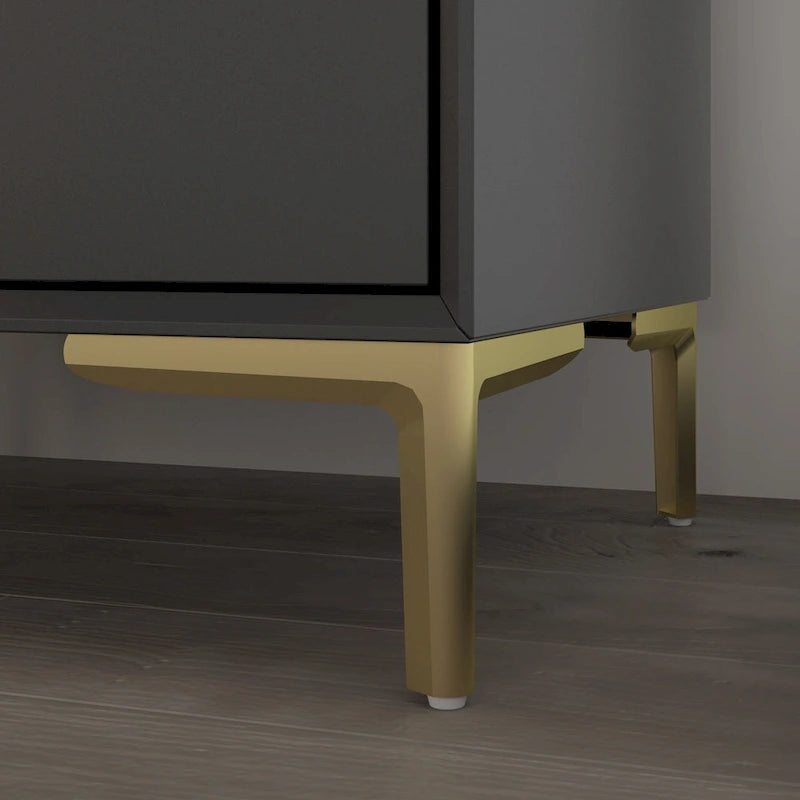 Table de chevet biseautée à 3 tiroirs avec compartiment ouvert, Noir / Blanc / Bleu marine