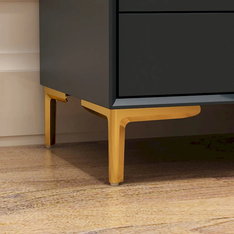 Table de chevet biseautée à 3 tiroirs avec compartiment ouvert, Noir / Blanc / Bleu marine