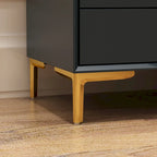 Table de chevet biseautée à 3 tiroirs avec compartiment ouvert, Noir / Blanc / Bleu marine