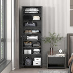 Armoire de rangement à deux portes avec 8 étagères réglables et roulettes, noir/blanc