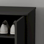 Armoire de rangement à deux portes avec 8 étagères réglables et roulettes, noir/blanc